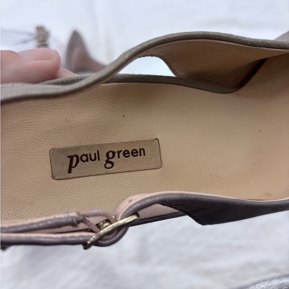 Paul Green Asia Tan Metallic Slingback Leather Kitten Heels Size 6.5 - Picture 2 of 5